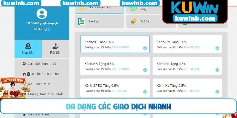 Đa dạng các giao dịch nhanh
