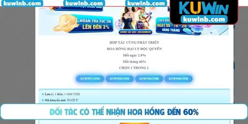 Đối tác có thể nhận hoa hồng đến 60%
