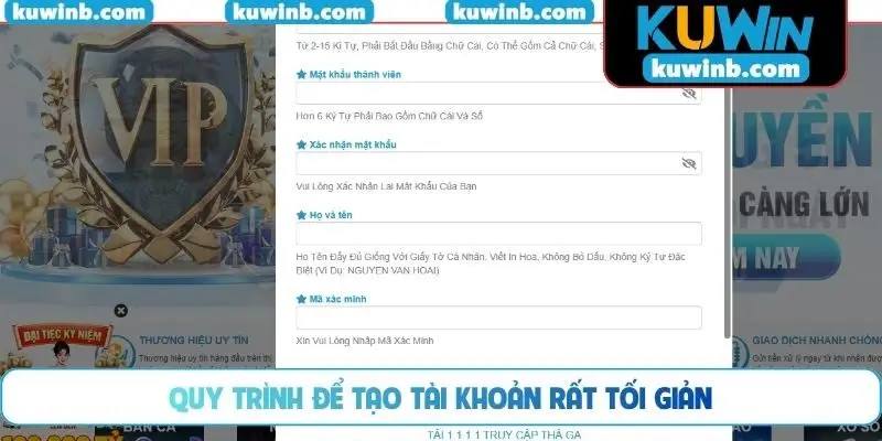 Quy trình để tạo tài khoản rất tối giản
