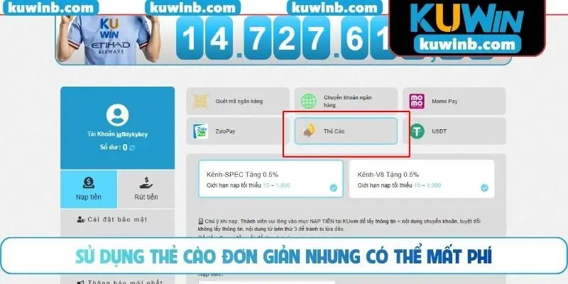 Sử dụng thẻ cào đơn giản nhưng có thể mất phí
